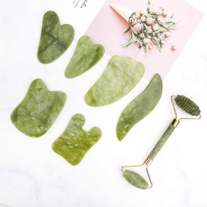 Kit de Massajador Gua Sha Facial com Rolos de Jade