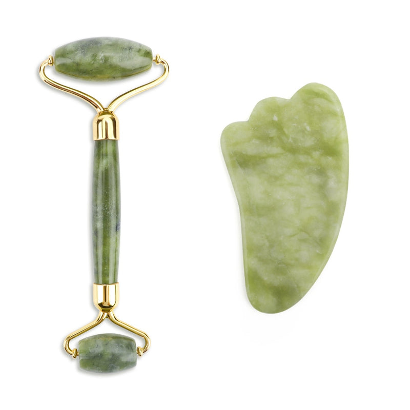 Kit de Massajador Gua Sha Facial com Rolos de Jade