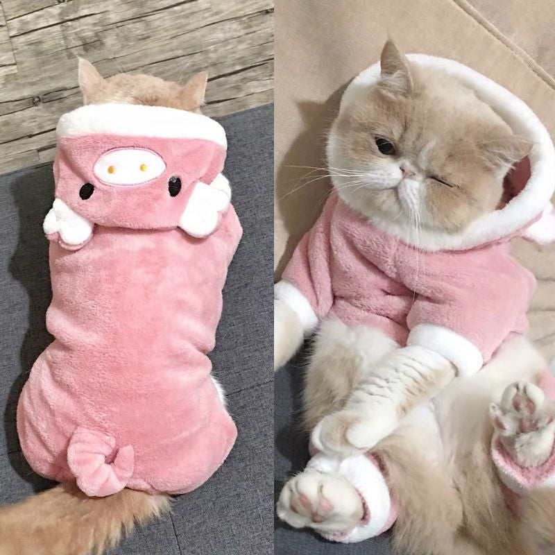 Roupa de Cão em Fleece Quente com Capuz, Macacão de Animais de Estimação para Cães Pequenos, Gatos e Filhotes