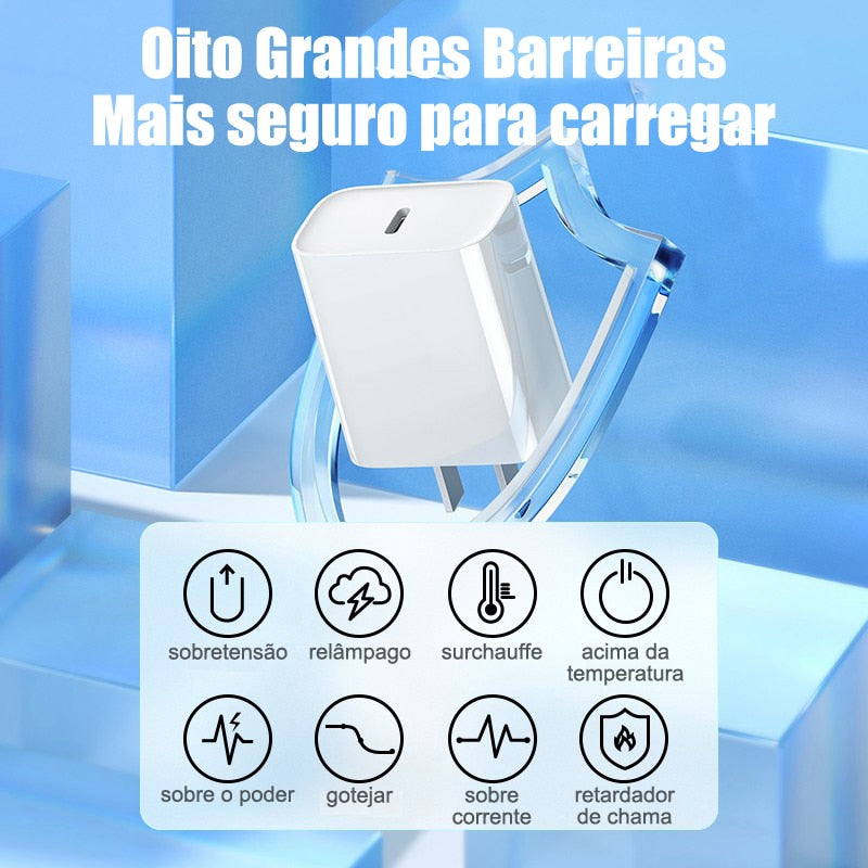 Carregador USB-C Original Apple para iPhone e iPad - Carregamento Rápido PD