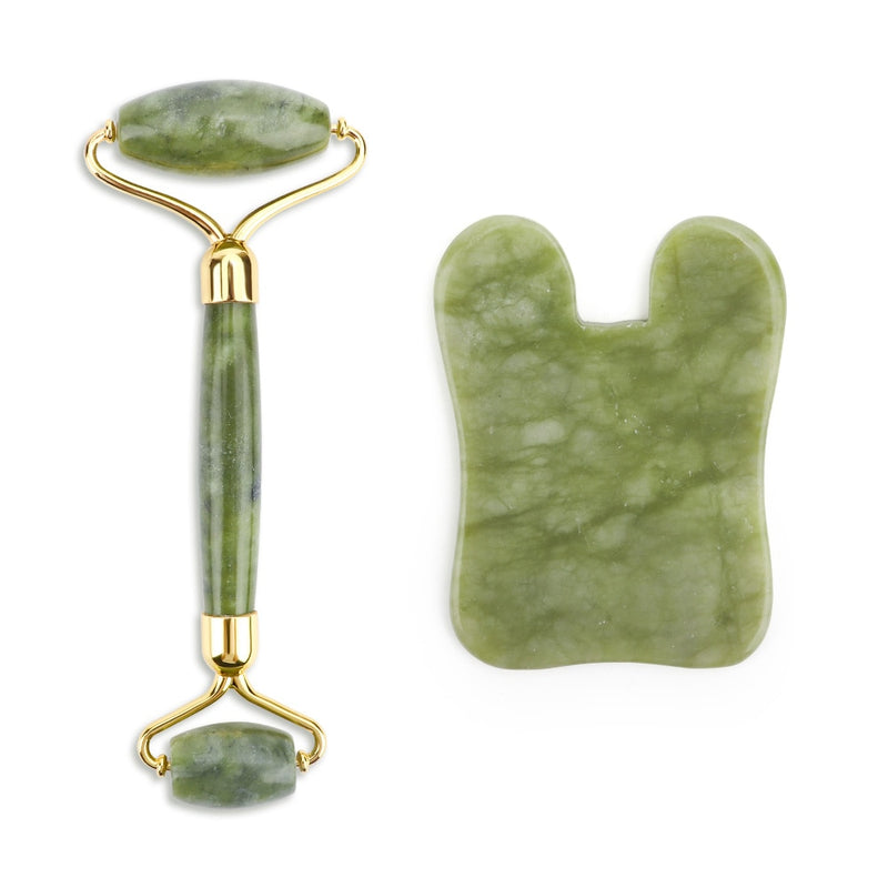 Kit de Massajador Gua Sha Facial com Rolos de Jade