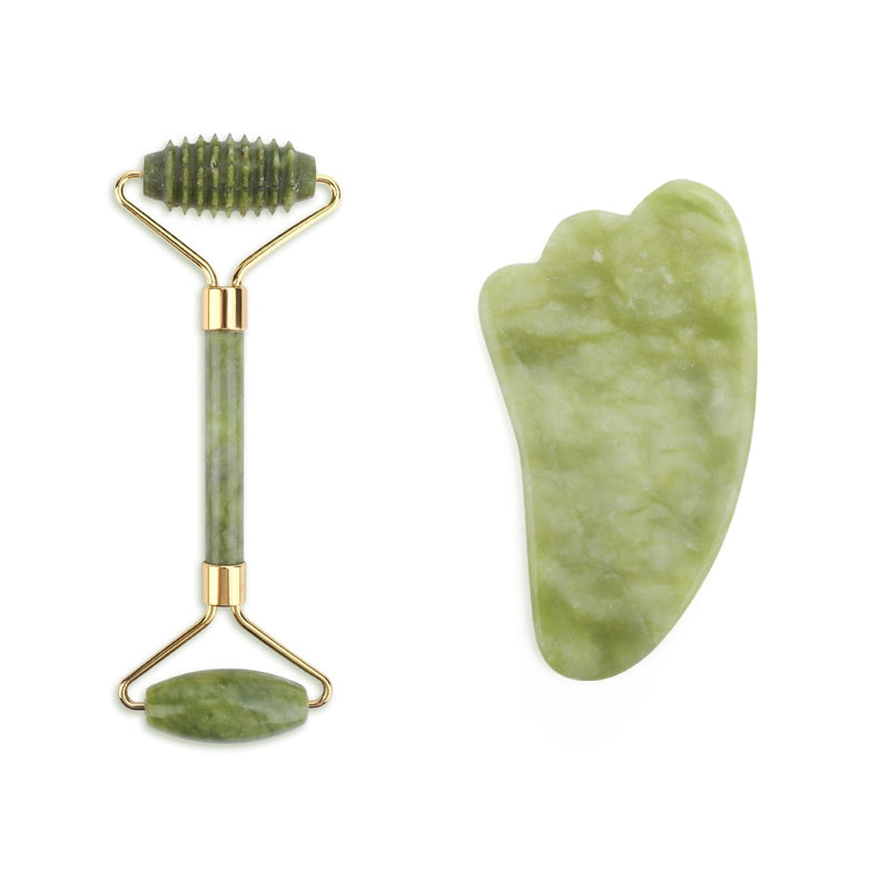 Kit de Massajador Gua Sha Facial com Rolos de Jade