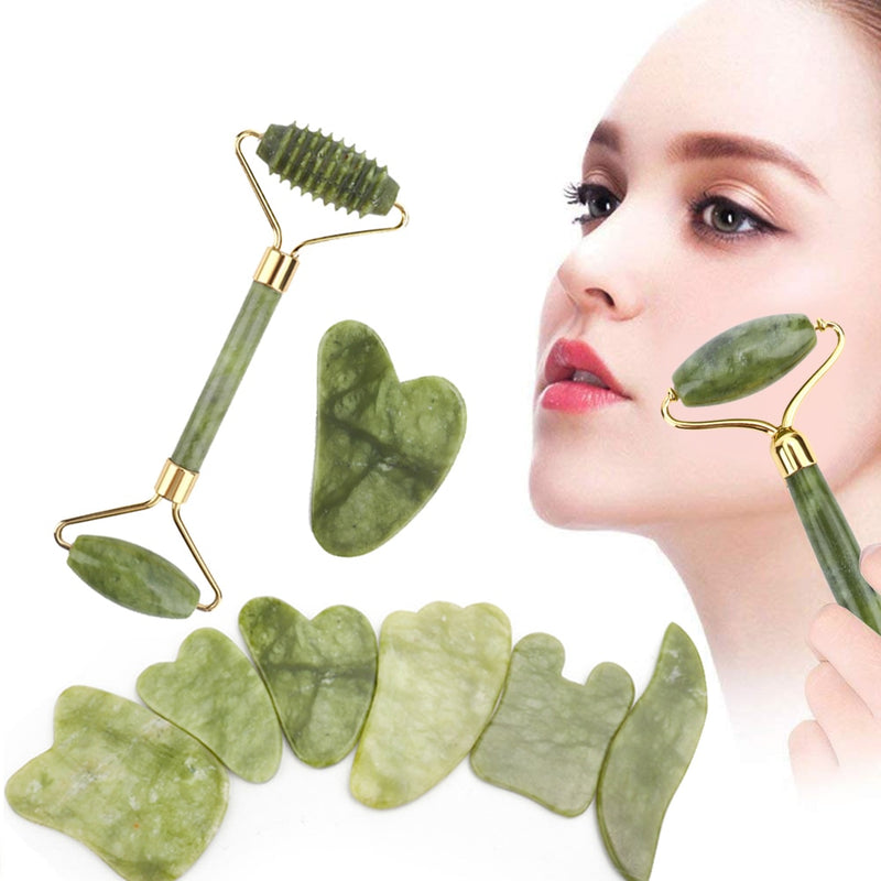 Kit de Massajador Gua Sha Facial com Rolos de Jade