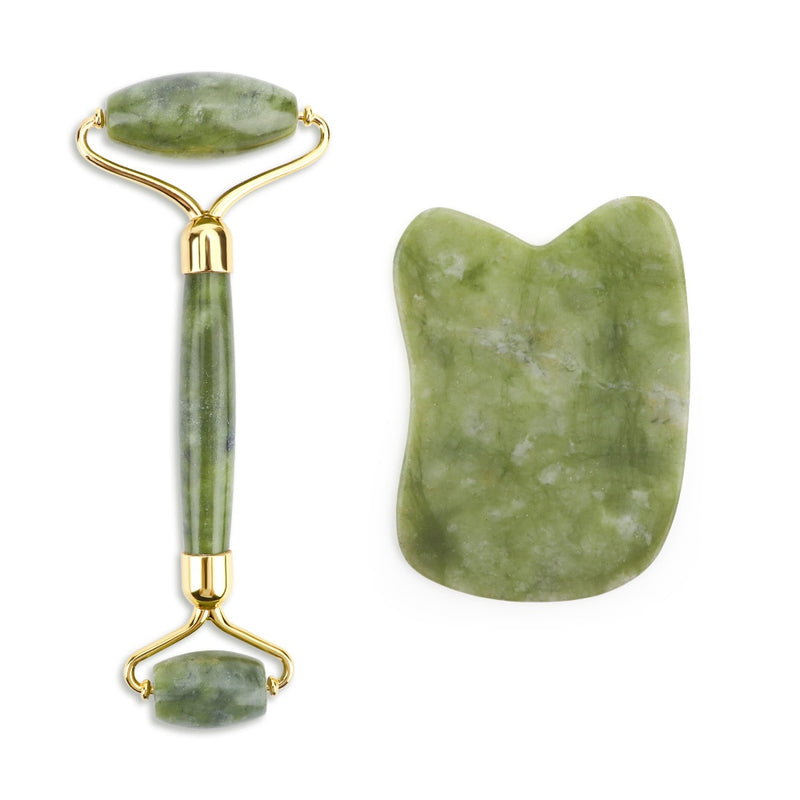 Kit de Massajador Gua Sha Facial com Rolos de Jade