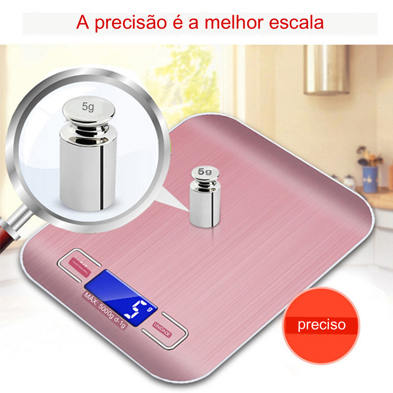 Balança de Cozinha Digital USB Recarregável 5kg/10kg