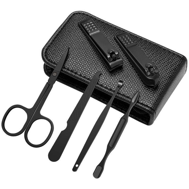 Conjunto de Manicure e Pedicure de Luxo Portátil com 6 Peças em Preto Brilhante