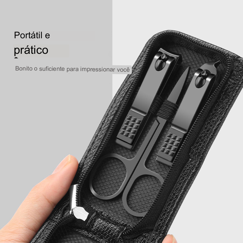 Conjunto de Manicure e Pedicure de Luxo Portátil com 6 Peças em Preto Brilhante